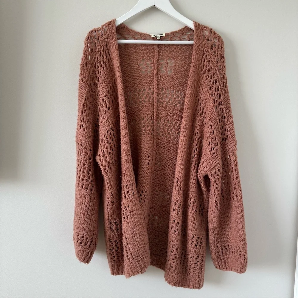 Rag Poets Slouchy Cable Knit Cardigan Oversized Open Front Mauve Pink Boho Beach - Picture 1 of 11